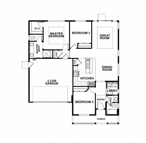 Floor plan for 3 beds, 2 baths, 1298 sqft
